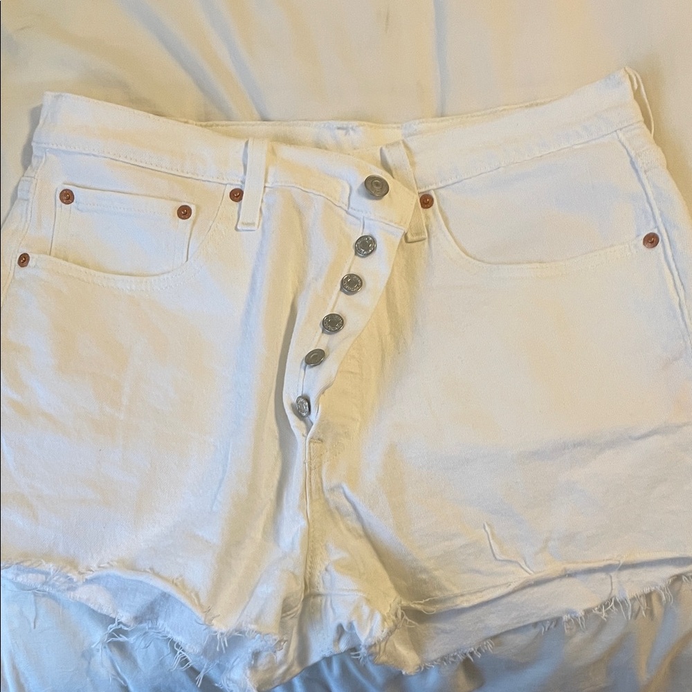 Levi's Cream Button-Fly High Waist Shorts